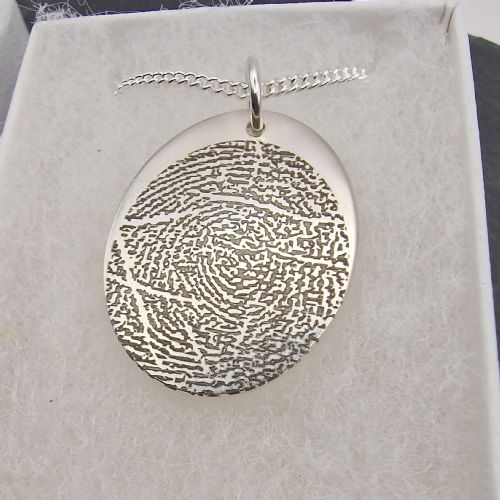 Engraved Fingerprint Oval Necklace