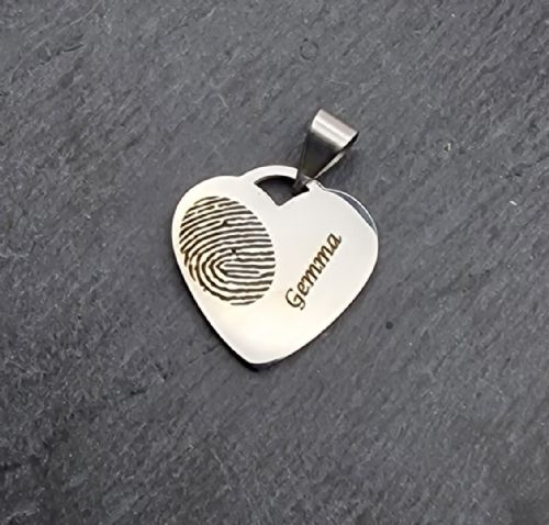 Engraved heart fingerprint necklace