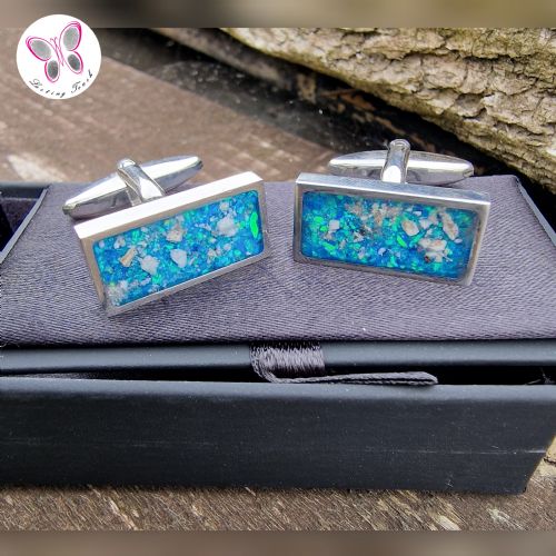 Chunky frame rectangle cufflinks with ashes