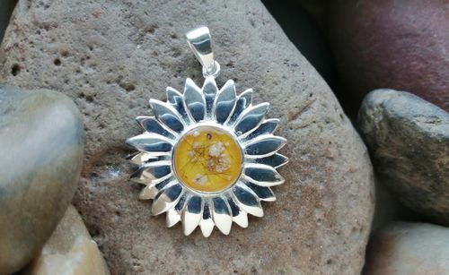 Sterling silver Sunflower pendant with hair or ashes