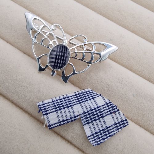 Sterling silver memorial butterfly brooch with fabric