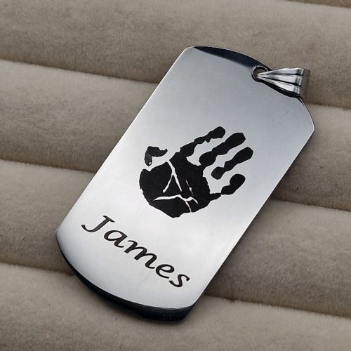 Engraved Dog tag hand and footprint necklace